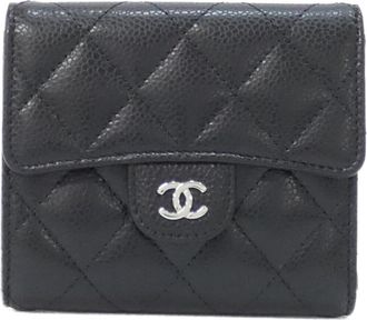 Chanel Black Bordeaux Grained Calfskin Wallet (Tri-Fold) (Pre-Owned)