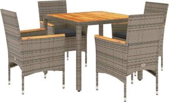 vidaXL Set De Comedor Jard&iacute;n 5 Pzas Con Cojines Rat&aacute;n Pe Acacia Gris Vidaxl