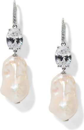 Nadri Madrid Freshwater Pearl Double Drop Earrings in Rhodium at Nordstrom