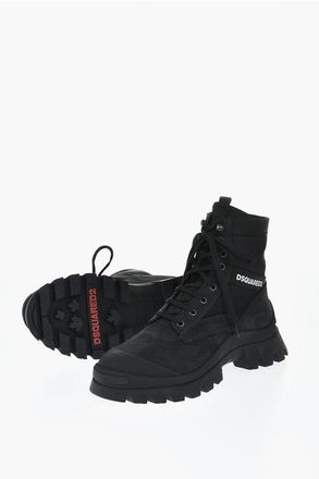 Dsquared2 Leather and Nylon Combat Boots with Contrast Logo size 40