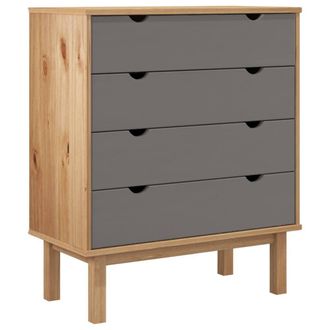 Berkfield Home Drawer Cabinet OTTA Brown&Grey 76.5x39.5x90cm Solid Wood Pine in Grey | Size: 76.5x39.5x90 cm
