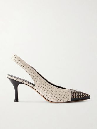 Chlo&eacute; D&eacute;collet&eacute; Slingback In Pelle Traforata Con Borchie Alba - Bianco sporco