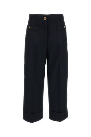 Thom Browne Navy Blue Tailored Hopsack Wool Straight-Leg Pants