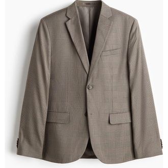 H&M Slim Fit Jacket in Dark Beige/checked at Nordstrom, Size 42