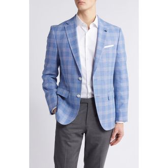 BOSS Hutson Check Wool & Cotton Blend Sport Coat in Med Bu at Nordstrom Rack, Size 42