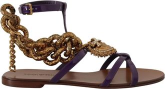 Dolce & Gabbana Devotion Flats Sandalen - Dames - Sandalen - Paars - 37 1/2 EU - Leer - Schoenen