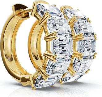 Pompeii3 6Ct Emerald Cut Diamond Hoops 14k Gold Lab Grown Earrings