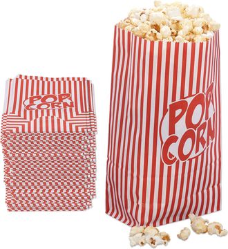 Relaxdays Relaxdays Bolsas Palomitas, Set De 288, Papel, Noche Cine, Cumplea&ntilde;os Infantil, Bolsitas Retro Popcorn, Rojo/blanco