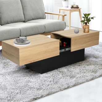 IDMarket Idmarket - Mesa De Centro Corredera Marta De Madera Negra E Imitaci&oacute;n De Haya