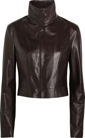 Our Legacy funnel-neck leather jacket - women - Calf Leather - 42 - Brown