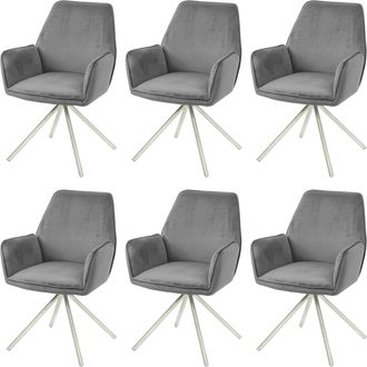 Hhg Nunca Usado] Juego De 6 Sillas De Comedor Hhg 851, Apoyabrazos De Silla De Cocina, Posici&oacute;n Autom&aacute;tica Giratoria, Terciopelo Mvg, Gris Oscuro, Acero I