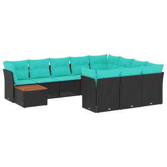 vidaXL Set De Sof&aacute;s De Jard&iacute;n 11 Pzas Y Cojines Rat&aacute;n Sint&eacute;tico Negro Vidaxl
