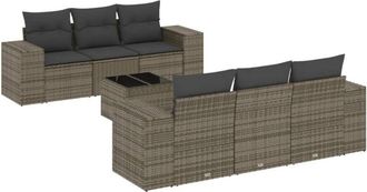 vidaXL Set De Sof&aacute;s De Jard&iacute;n 7 Piezas Con Cojines Rat&aacute;n Pe Gris Vidaxl