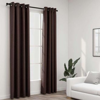 vidaXL Cortinas Opacas Ojales Look De Lino 2 Pzas Gris Topo 140x245 Cm Vidaxl