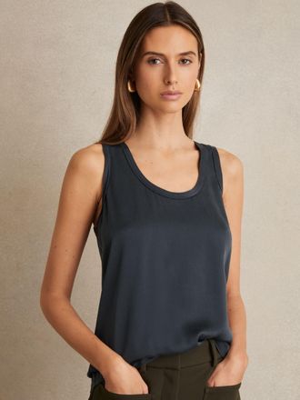 Reiss Navy Silk Front Vest, XL