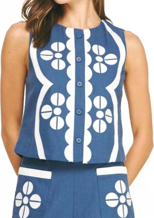 Liv Embroidery Vest Top In Blue