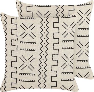 Beliani Beliani - Cotton Scatter Cushion Set of 2 Boho Print 45 x 45 cm White and Black Myrica