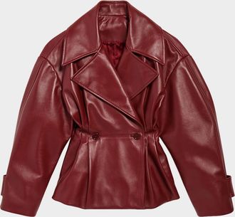 Balenciaga Pleated Leather Short Peplum Trench Coat