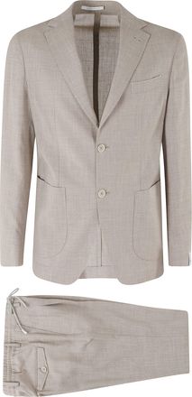 Eleventy Beige Soft Suit Tailored-Pants Wool-Blend Suit