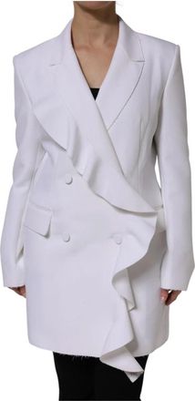Msgm Blazerjurk met Ruches - Dames - Casual kleedjes - Wit - XL - Leer - Kleedjes
