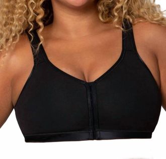 Curvy Couture Cotton Luxe Front And Back Close Wireless Bra In Black