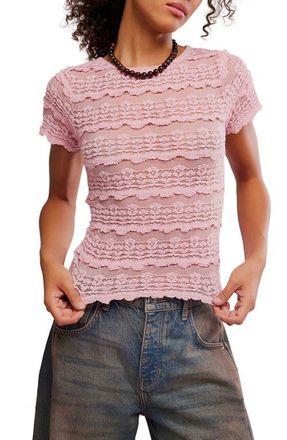 Free People Angelina Mixed Lace Top in Blushing Coral at Nordstrom, Size X-Small