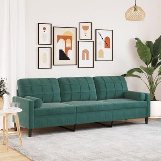 vidaXL Vidaxl - Sof&aacute; De 3 Plazas Con Cojines Terciopelo Verde Oscuro 210 Cm
