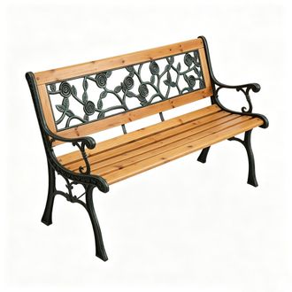 100% Banco De Jard&iacute;n De Madera Y Metal Con Respaldo Floral Decorativo