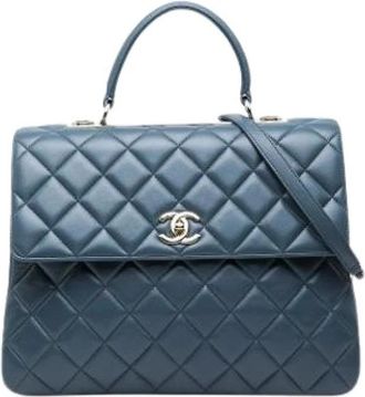 Chanel Pre-owned Vintage Quilted Satchel - Dames - Vintage Handtas - Blauw - ONE Size - Leer - Vintage
