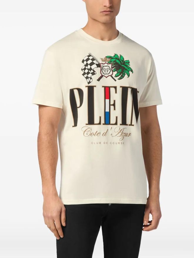 Philipp Plein Cote D Azur plam T-shirt Beige van € 294,00 op