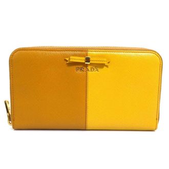 Prada Brown Yellow Leather Long Wallet (Bi-Fold) (Pre-Owned)