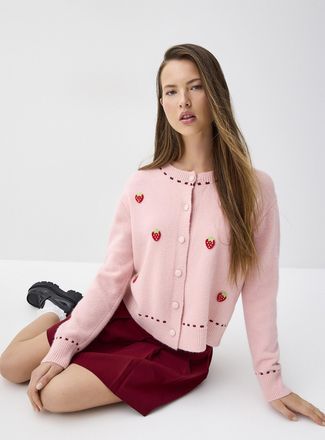 Twik Womens Strawberry boxy Cardigan Sweater