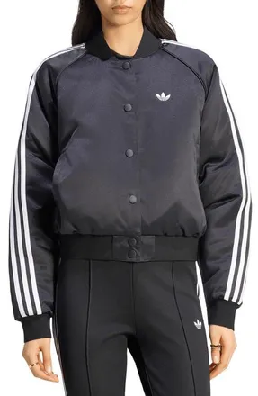 adidas Originals SST Satin Bomber Jacket in Black/whit at Nordstrom, Size X-Small