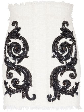 Balmain Tweed mini-rok met borduurwerk - Wit