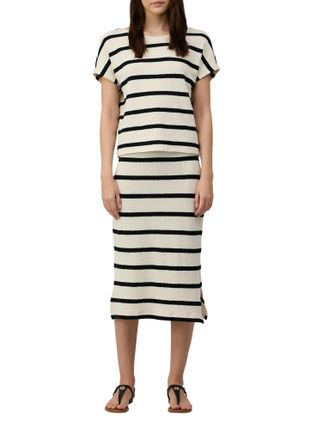 s.Oliver Sweatshirt S.OLIVER, Damen, Gr. 38, weiss (sanftes wei&szlig; stripe), Strick, Obermaterial: 59% Baumwolle, 33% Modal, 7% Polyester, 1% Elasthan, gestreift,