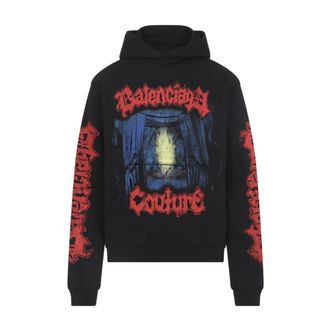 Balenciaga Hoodie met gemiddelde pasvorm - Dames - Hoodies - Zwart - S - Katoen - Hoodies & sweatvesten