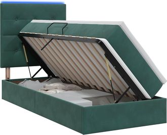 vidaXL Cama De Almacenamiento Led Con Colch&oacute;n Verde Oscuro 90 X 190 Cm Vidaxl