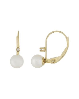 Splendid Pearls 14K 0.02 ct. tw. Diamond 5-5.5mm Pearl Earrings