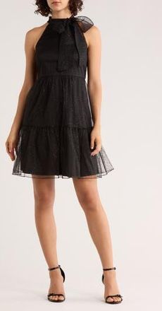 Vince Camuto Bow Glitter Tiered Mesh Cocktail Dress in Black at Nordstrom Rack, Size 16