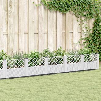 vidaXL Jardinera Con Clavijas Pp Blanco 363,5x43,5x43,5 Cm Vidaxl