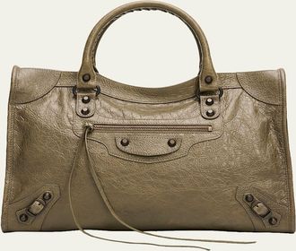 Balenciaga Le City Medium Crinkled Leather Top-Handle Bag
