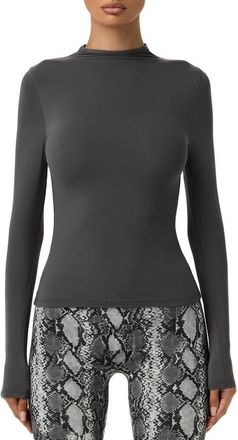 Naked Wardrobe Mock Neck Top in Charcoal at Nordstrom, Size X-Small