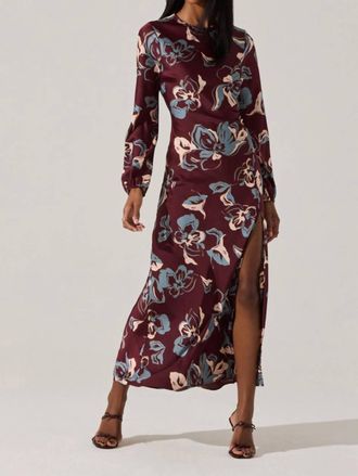 Astr Elyse Satin Floral Midi Dress In Wine