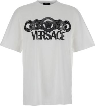 Versace Wit T-shirt met Medusa-hoofdprint - Heren - T-shirts - Wit - S - Katoen - Tops
