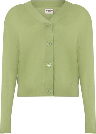 Max Mara Cropped Cardigan - Dames - Vesten - Groen - S - Wol - Truien & Vesten