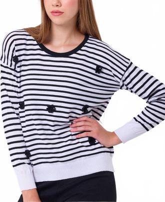French Kyss Stripe Handmade Flower Top In White/black