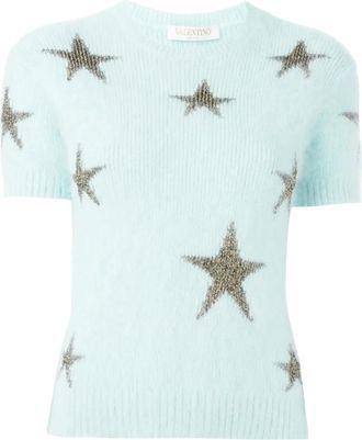 Valentino T-Shirts, female, Blue, S, Angora Star Intarsia Jumper
