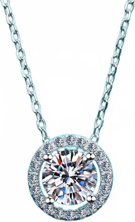 Bling Jewelry Womens Four-Prong Moissanite Halo 2.0 Ct Necklace In Silver