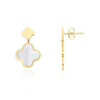 The Lovery Mother of Pearl and Gold Clover Drop Earrings