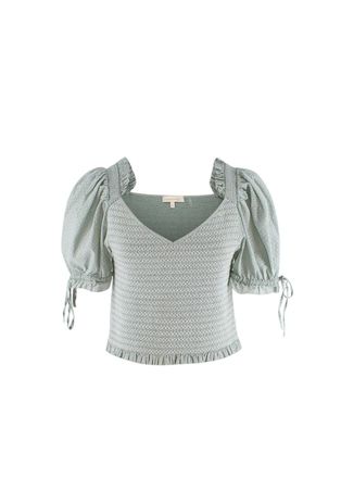 LoveShackFancy Pale Green Shirred Tilly Smock Top Size S